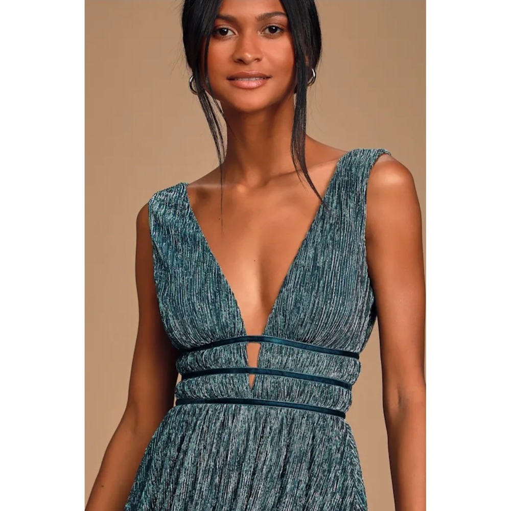 Lulus Smokeshow Teal Metallic Mini Dress‎ Size XS - Picture 4 of 12